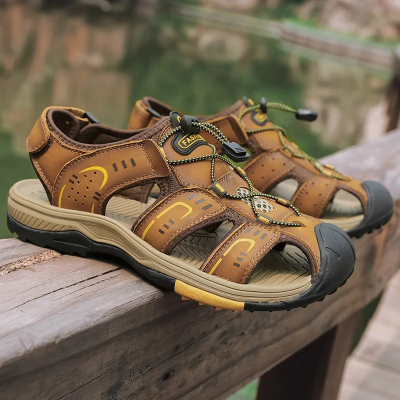 

Summer New Men's Genuine Leather Casual Shoes Outdoor Sandals Plus Size 38-46