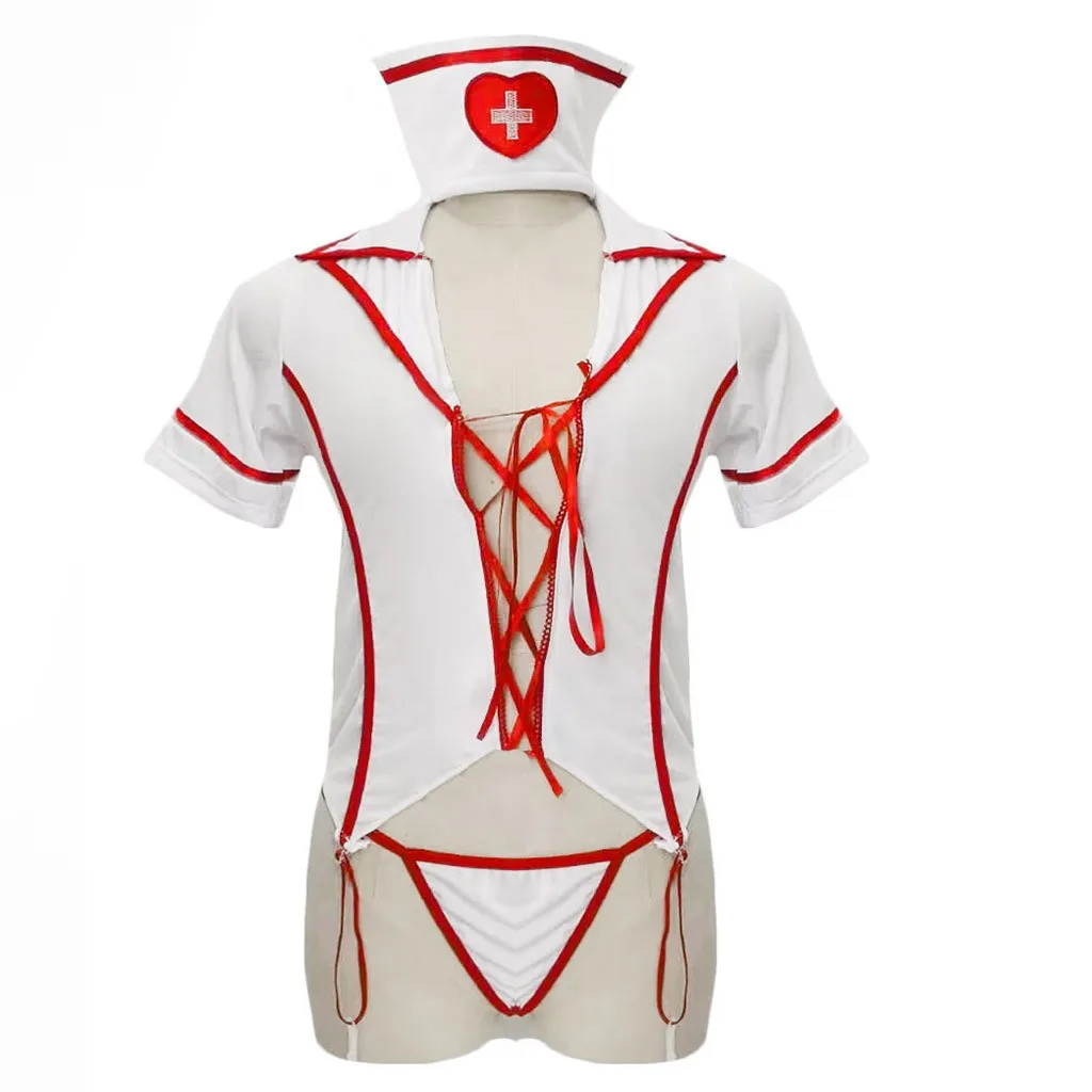 Женское сексуальное нижнее белье боди бандажная униформа шапка + подвязка