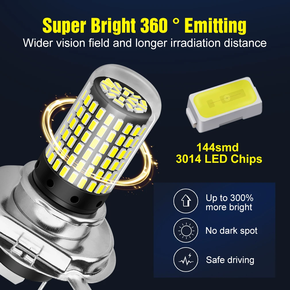 1 шт. 10000Lm мотоциклетная фара H4 LED BA20D H6 P15D светодиодный ная лампа 10 Вт 144SMD 3014