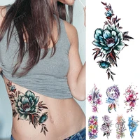 waterproof temporary tattoo sticker blue rose unicorn flash tattoos flowers bird lotus body art arm fake sleeve tatoo women