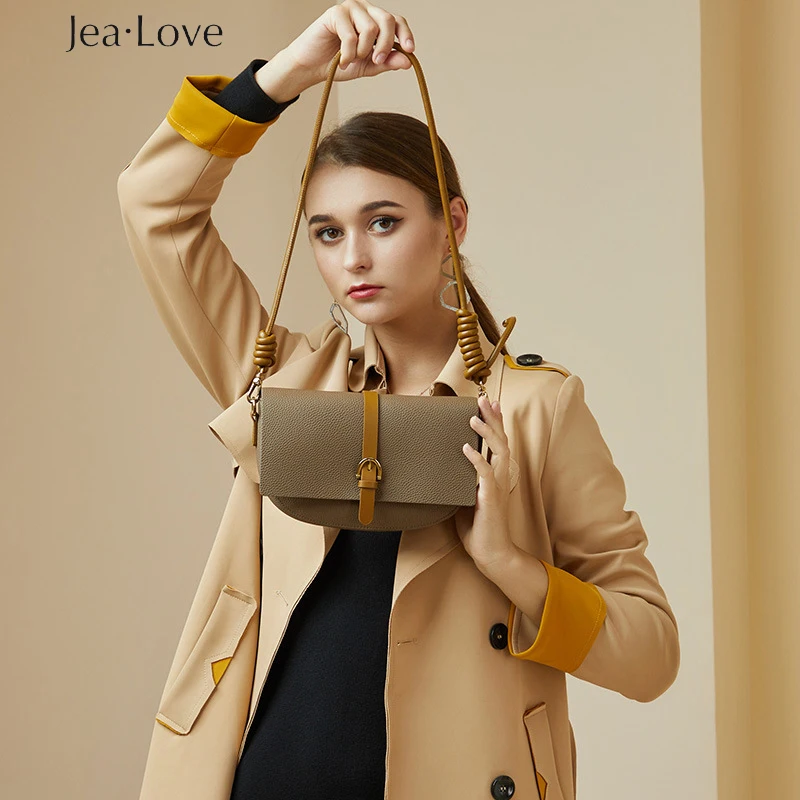 

Jea Love New Cowhide Handbag Saddle Bag Semicircle Niche Color Matching Bag Cowhide Single Shoulder Diagonal Bag Leisure