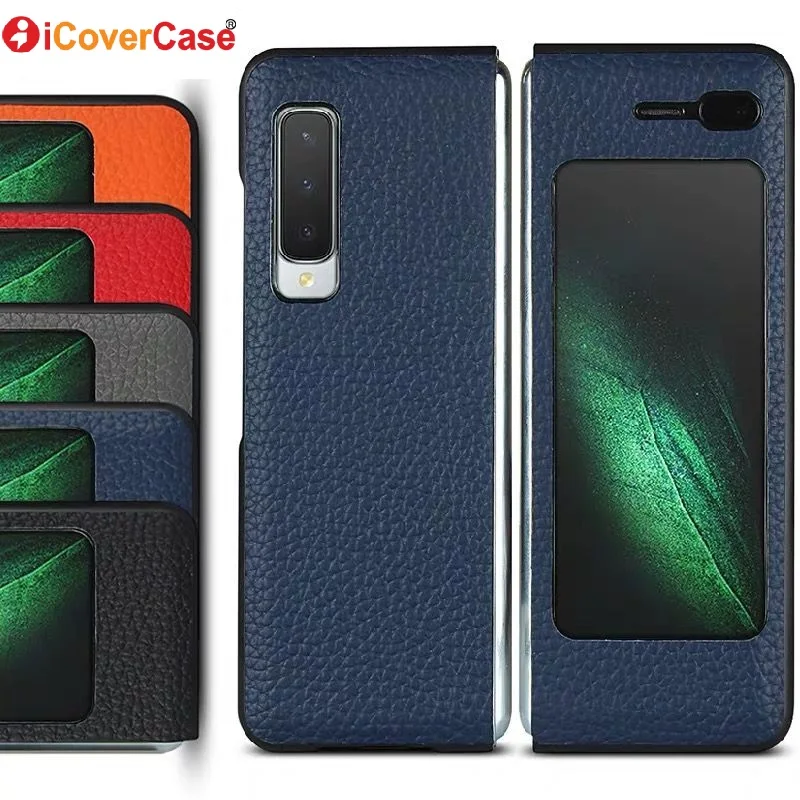 

iCoverCase for Samsung Galaxy Fold 5G Case Flip Cover Genuine Leather Case for SM-F900F Full Protective Covers Coque Fundas