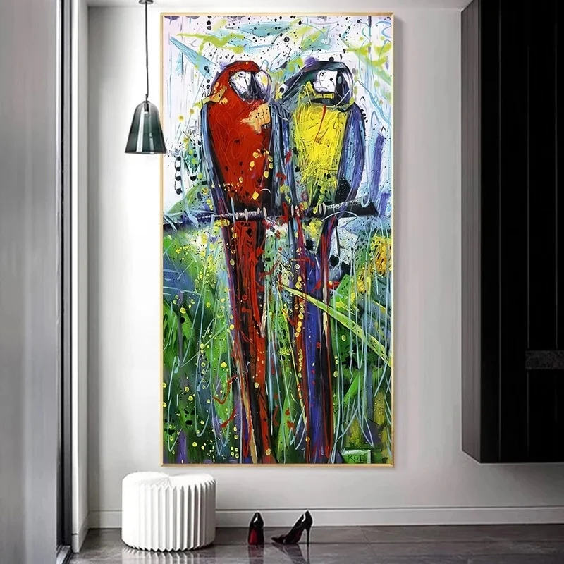 

Современные скандинавские абстрактные акварельные попугаи, Картина на холсте, плакаты, печать, Настенная картина для гостиной, коридора, Де...