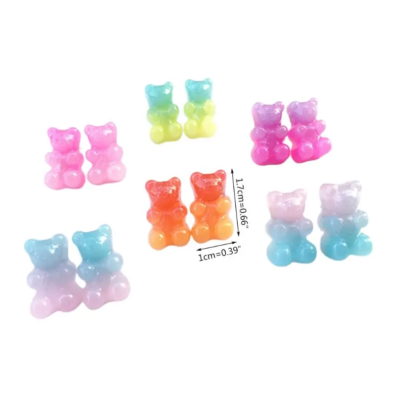 

6 Pair Fashion Lovely Candy Color Cartoon Sweet Bear Resin Gummy Bear Earrings Little Animal Charms Ear Studs Jewelry