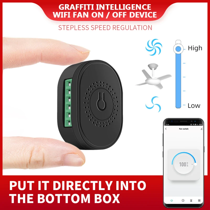 

Tuya Wifi Mini DIY Smart Fan Speed Switch Ceiling Fan Controller Fan Switch Remote Control Work With Alexa Google Home