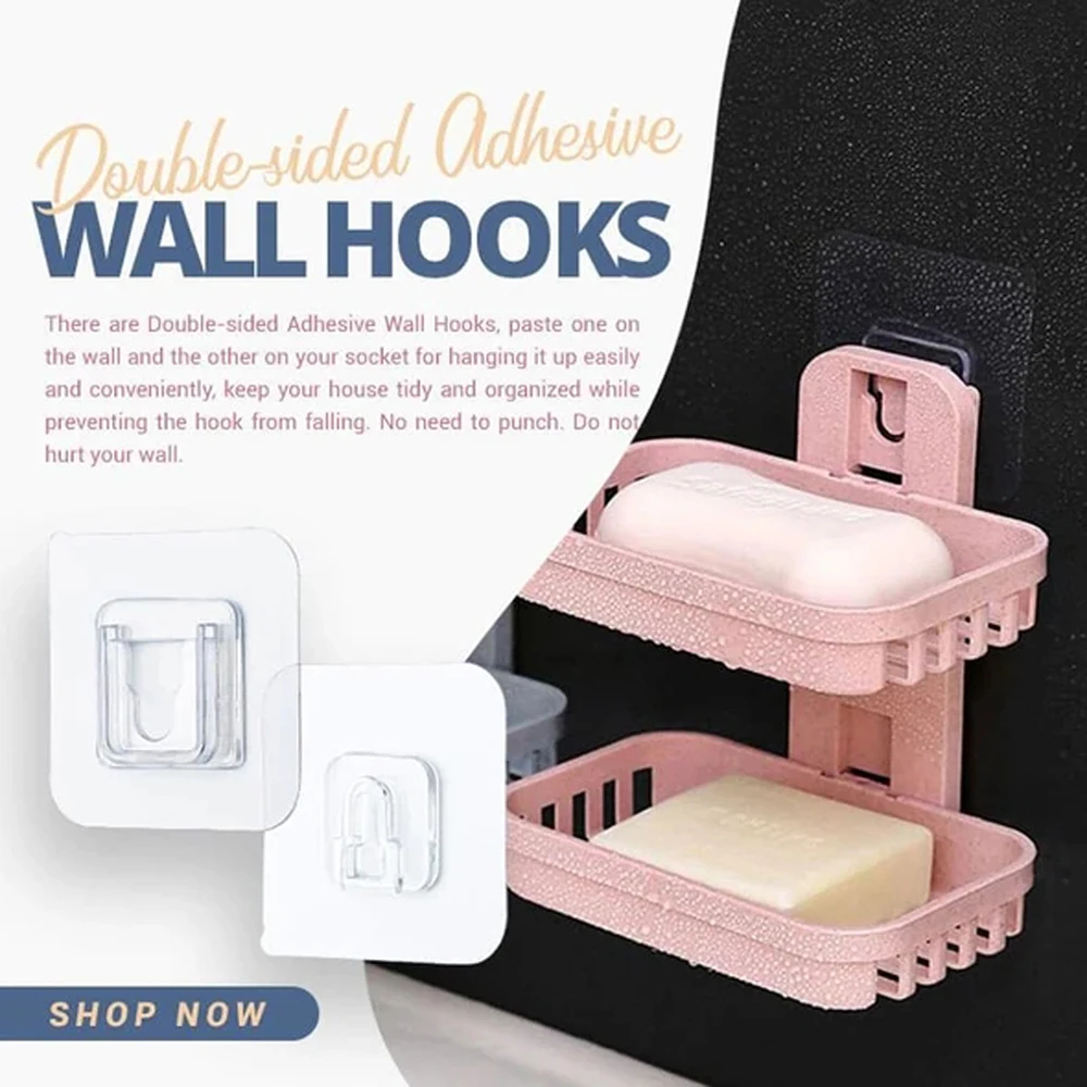 

Double-sided Hooks Adhesive Wall Storage Mounted Home ABS+PVC No trace