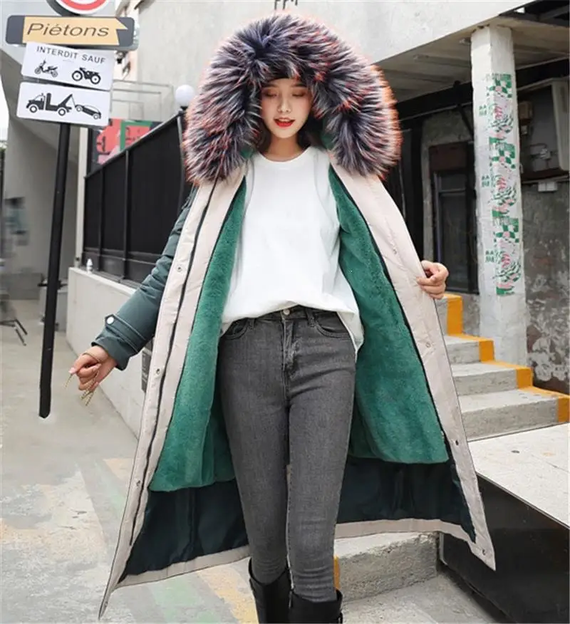 Женская длинная парка большого размера с меховым воротником и капюшоном