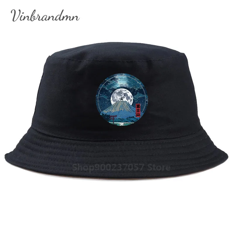 Personalized Japan Mount Fuji Vinyl LP Record Panama Bucket Hat Sky with Waves Printing Casual Fit funny Fisherman Hat