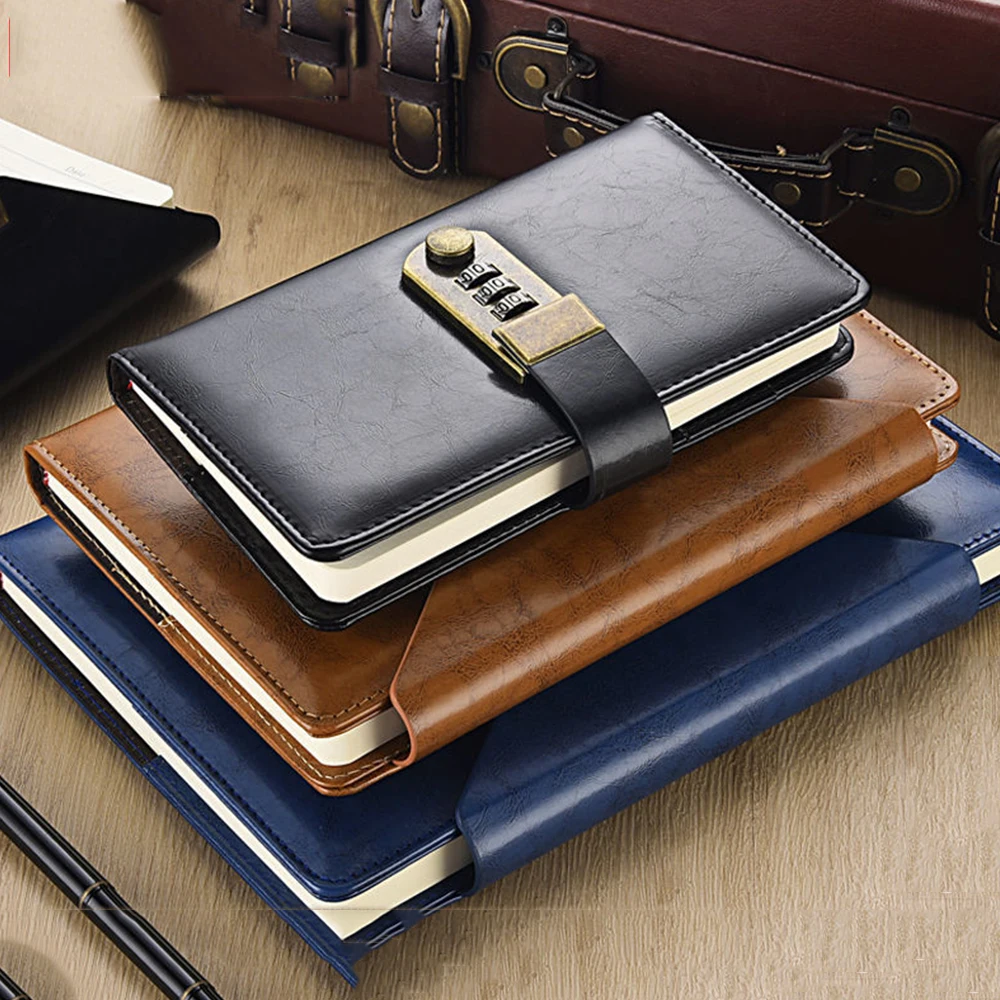 

A5 B5 A6 ноутбук для путешествий с кодовый замок Пароль дневник повестки дня дневник бизнес-Блокнот канцелярские принадлежности черный красный коричневый синий