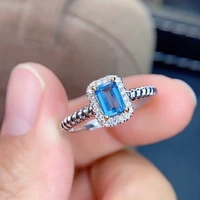 silver solitaire ring emerald cut natural london blue topaz rope ring 925 sterling silver women ring for gift