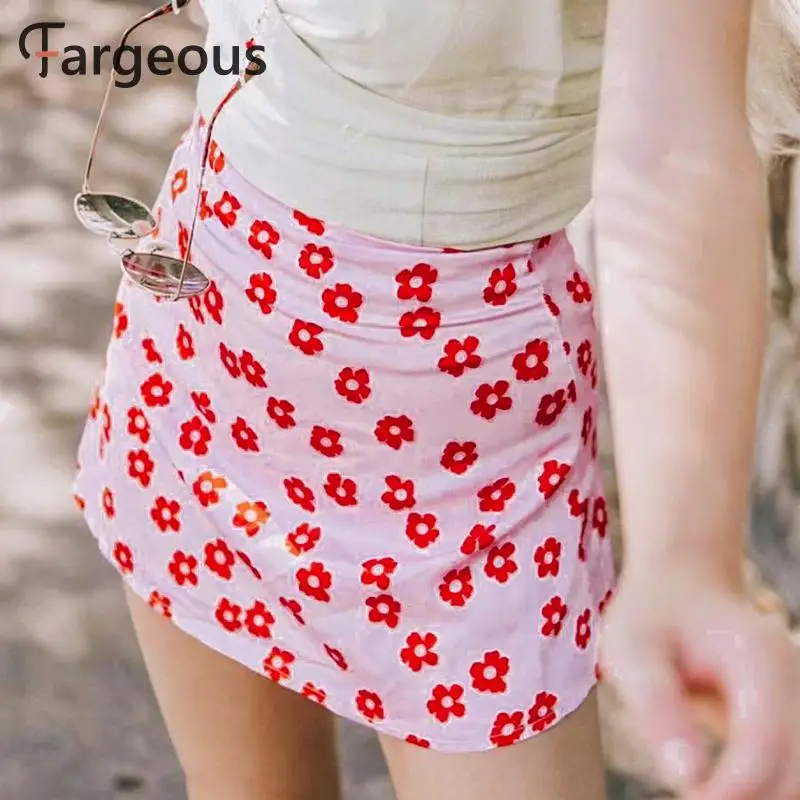 Пышные розовые мини юбки с цветочным рисунком для девочек летние женские