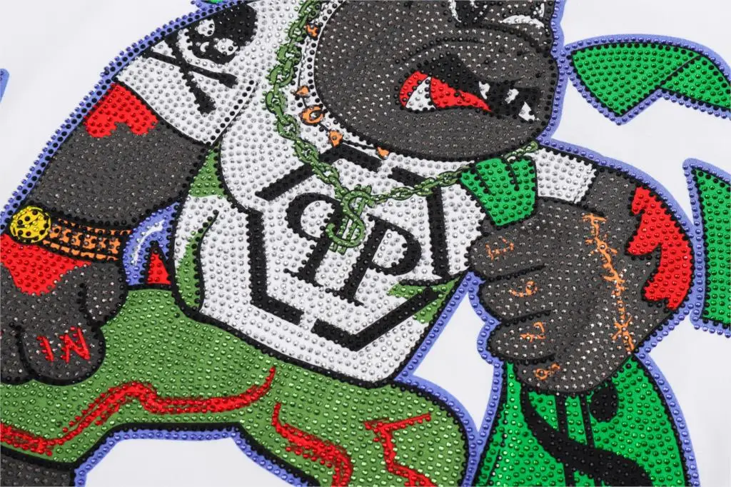 

Philipp Plein- brand fashion T-shirt hot diamond devil bear face short-sleeved T-shirt European American streetwear Tops Tees