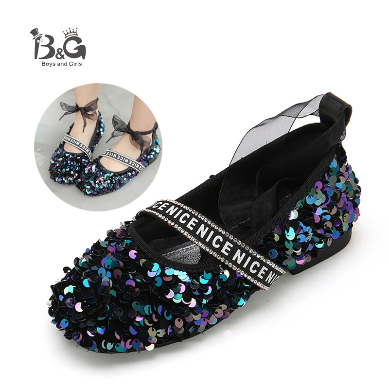 B & G/Танцевальная обувь принцессы для девочек Детская с блестками Летняя кожаная