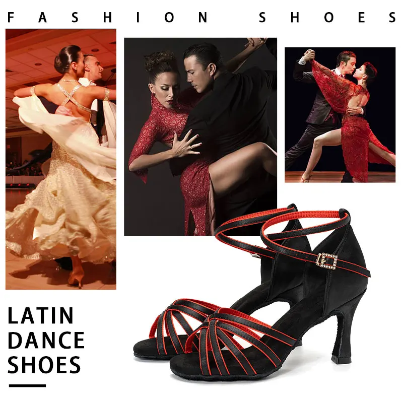 SWDZM New Latin Dance Shoes Girls Women Ballroom Tango Soft Bottom Dancing Shoes for Ladies Party Salsa Sandals 5/7/8.5cm Heel