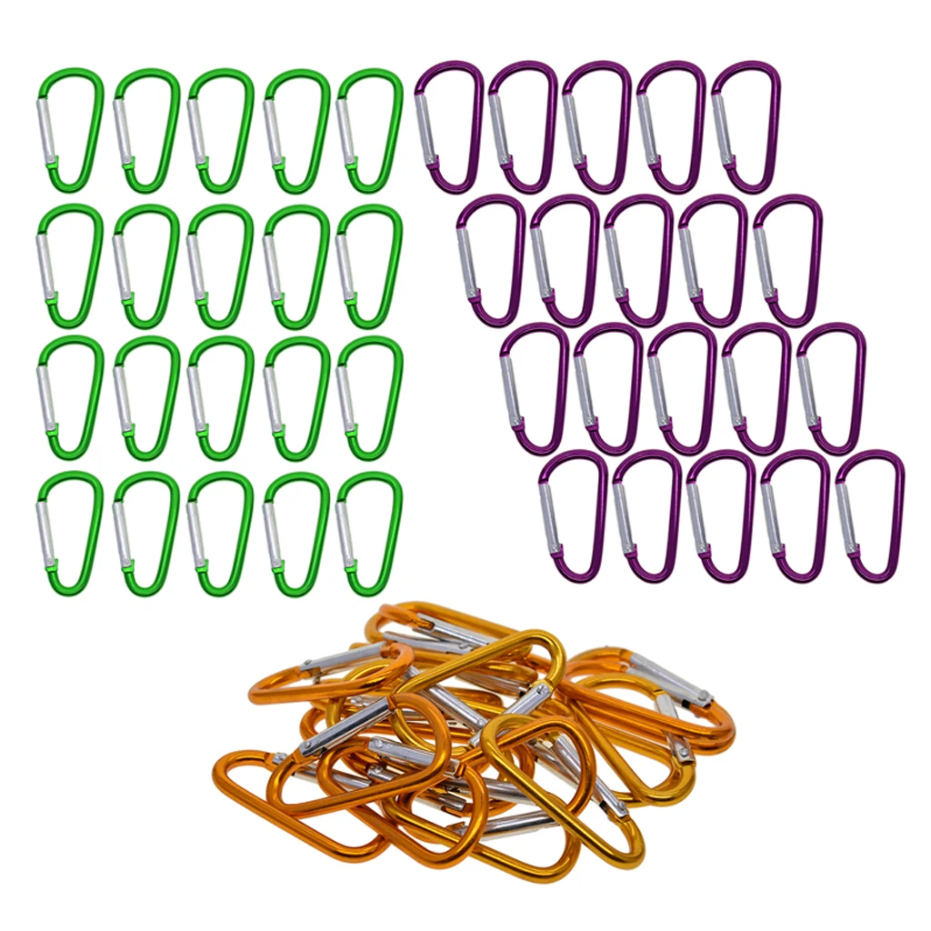 

60Pcs Purple D Shaped Aluminum Carabiner Hook Keychain Snap Clip Climbing