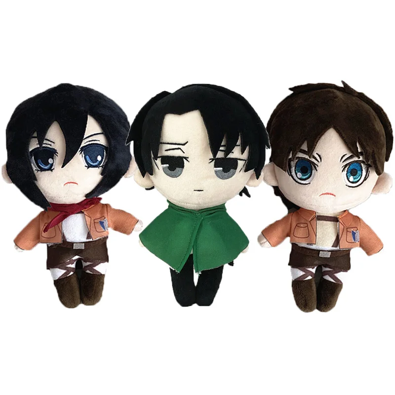 Mu&ntilde;eco de peluche de ataque a los Titanes, almohada de felpa suave de 20cm, de Anime, accesorios para Cosplay de mu&ntilde;ecas Mikasa Ackerman-0