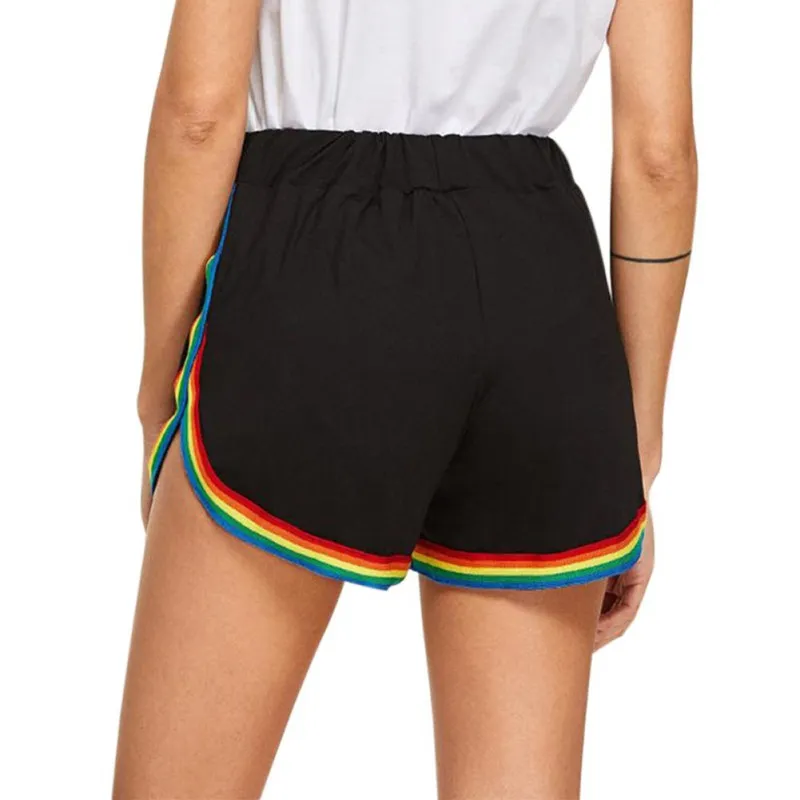 

Stretch Rainbow Print Shorts High Waist Loose Elastic Shorts