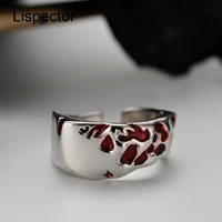 lispector 925 sterling silver korean red enamel texture rings for women irregular abstract pattern open ring party jewelry gifts