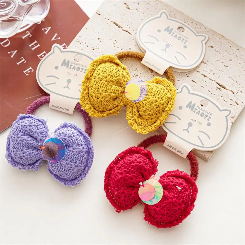

Autumn and Winter Now Children's Wool Bow Tie Hair Tie Girls Bow Tie Ponytail Rubber Band Head Rope Korean Headdress Hair Rope