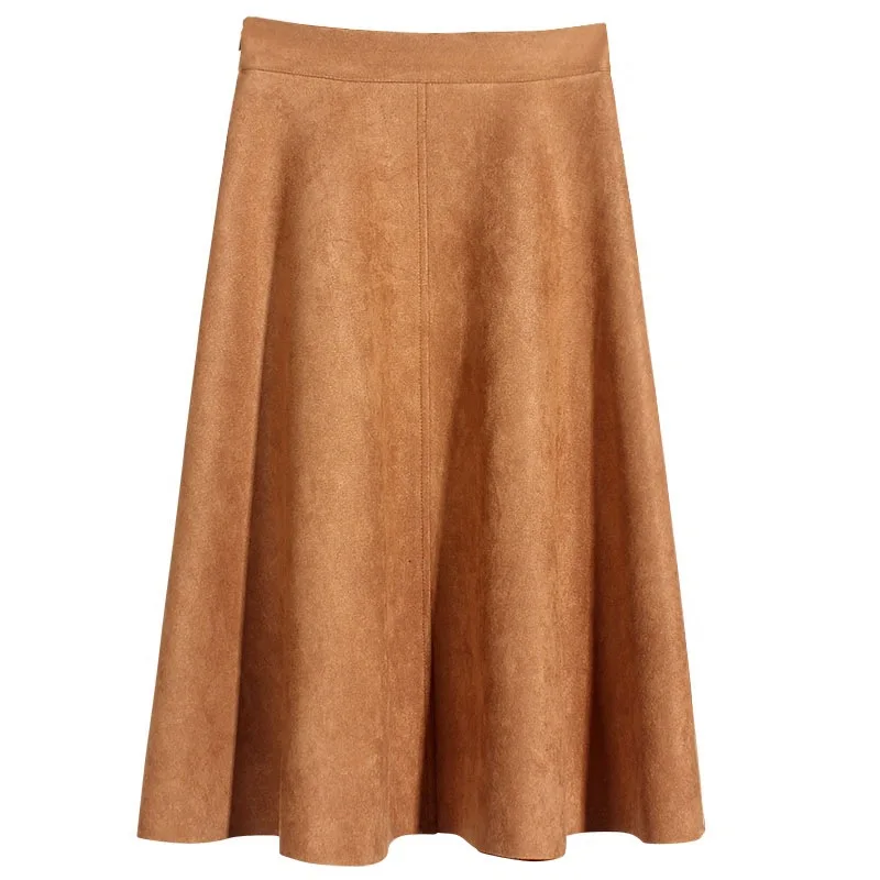 Осенне зимняя однотонная винтажная замшевая плиссированная юбка миди Женская