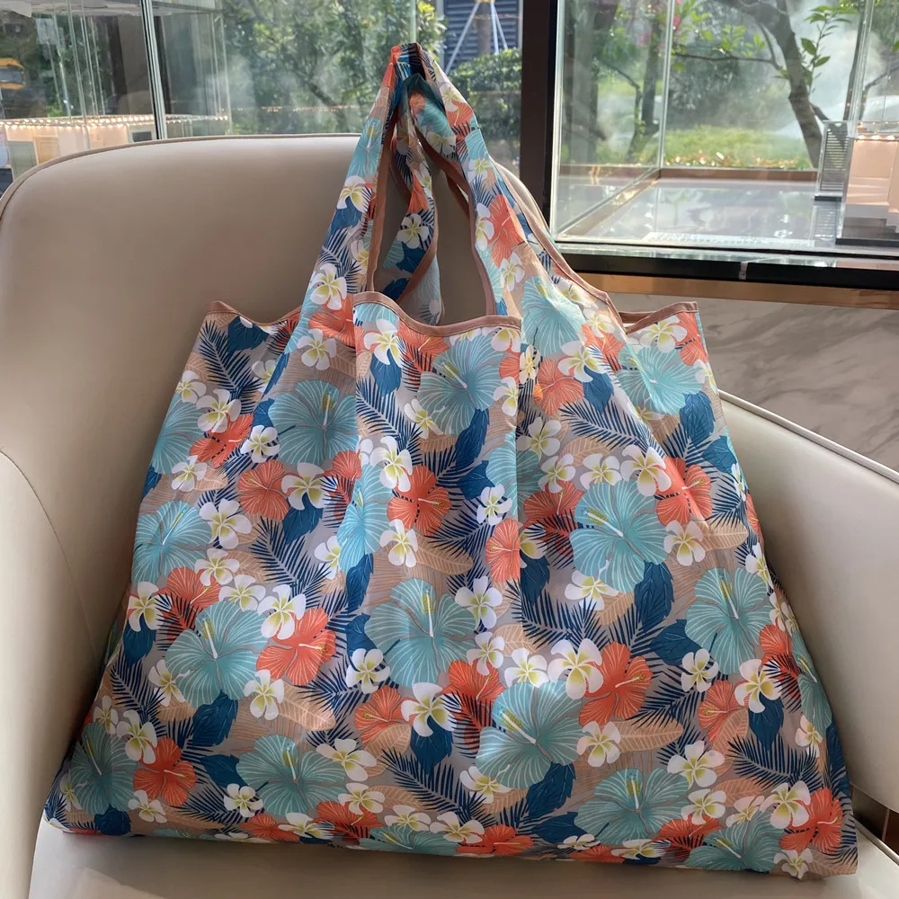 

Large Capacity 20L Ripstop Fabric Tote Bag Reusable Shopping Bag Nice Printing Eco-Friendly Grocery Bag Women Handbags