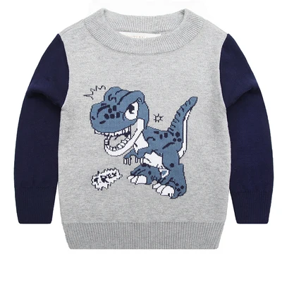 dinosaur grey Свитера для маленьких мальчиков от 2 до 8 лет трикотажная одежда пуловеры с круглым вырезом хлопковые свитера с рисунком динозавра для девочек Детский свитер - Цвет: dinosaur grey