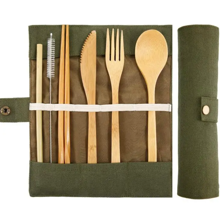 spesifikasi 6 Pcs/set Portable Ramah Lingkungan Sendok Garpu Set Perjalanan Peralatan Makan Set Bisa Sedotan Sumpit Pisau Garpu Sendok Grosir