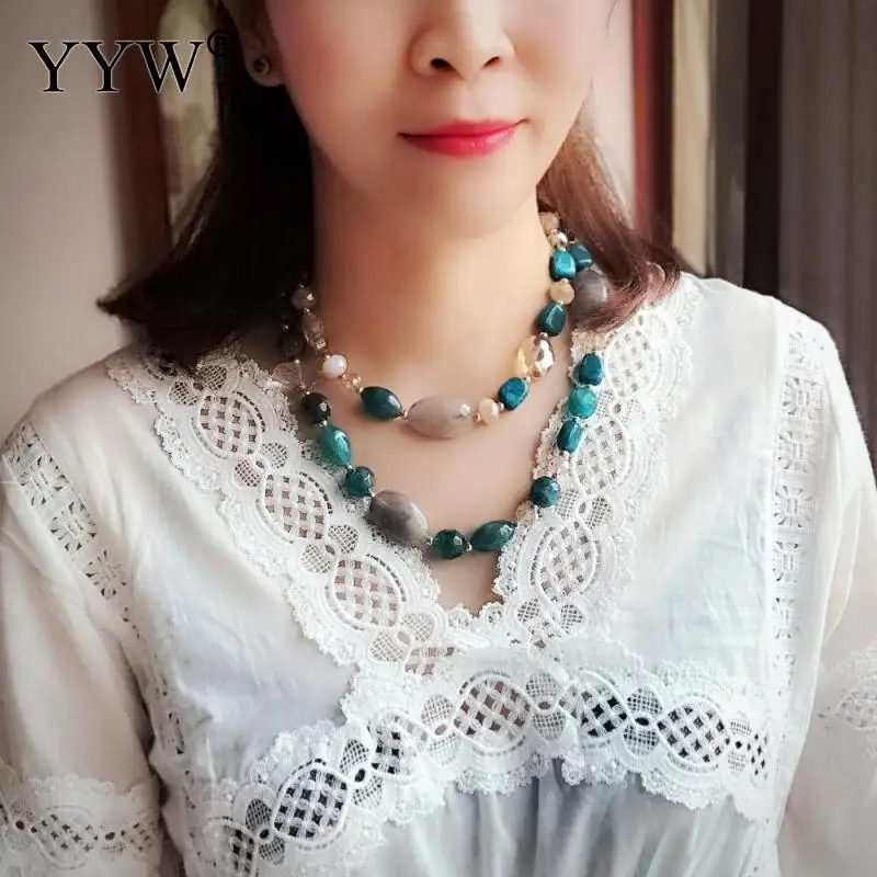 Luxury Women Double Layers Necklace Crystal Resin Beads Natural Stone Extender Chain Collarbone Clavicle Female Gargantilha | Украшения и