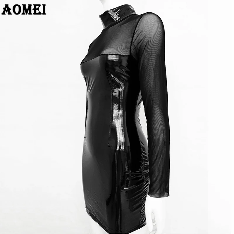 Платье футляр 2021 сексуальные кожаные платья из ПВХ для влажного образа
