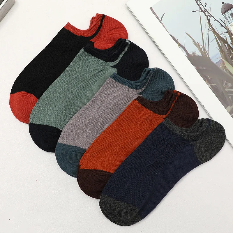 

5 Pairs Man Cotton Short Socks Fashion Breathable Mesh Men Comfortable Solid Color Casual Ankle Sock Pack Male Street Fashions