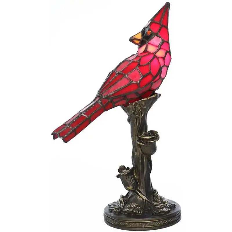 

new Crystal Table Lamp Cardinal Red Bird Stained Glass Night Light for Bedroom Living Room Decor