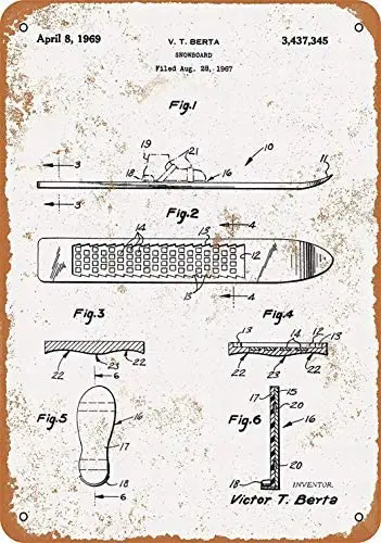 

8 x 12 Metal Sign - Snowboard Patent - Vintage Bar Wall Decorative
