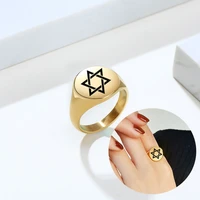 men signet ring simple engrave star of david stainless steel seal polished round rings for women male wholesale
