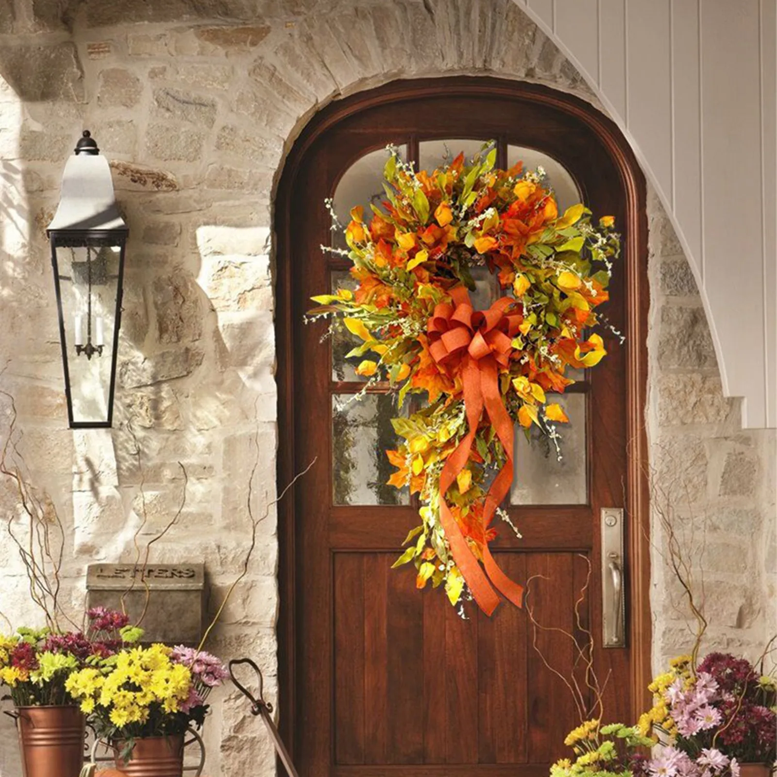 Autumn Coloured Rattan Wreath Wall Home Decoration Harvest-festival Hanging Simulation Maple Leaf For Door | Дом и сад