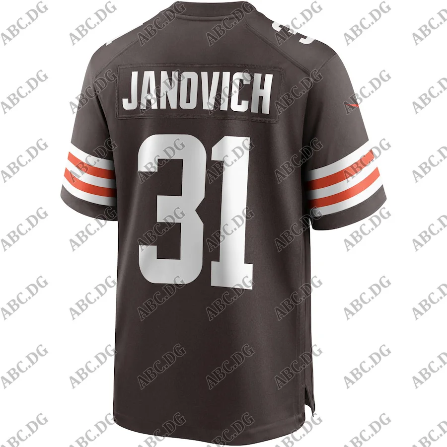 

Customized Stitch American Football Jersey Men Women Kid Youth Cleveland Andy Janovich Brown Game Player Jersey