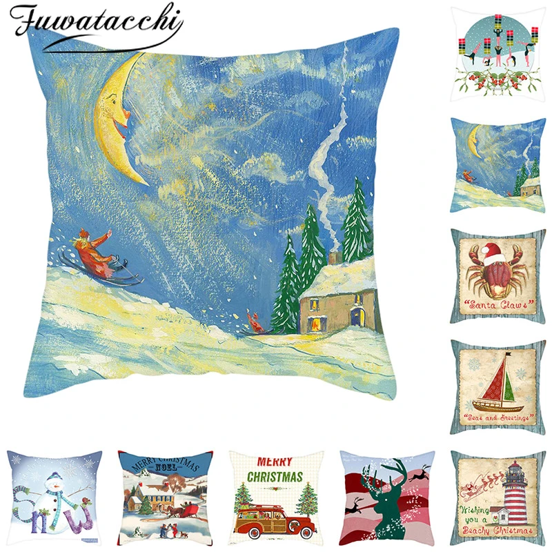 

Fuwatacchi Moon Cushion Cover Snowman Pillowcases White Pillows Cover for Sofa Seat 45x45cm Christmas Decorations for Home