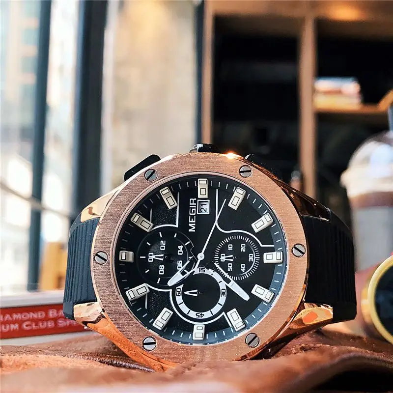 

MEGIR Chronograph Quartz Men Watch Clock Relogio Masculino Luxury Brand Silicone Army Military Sport Watches Mens Saat 2053