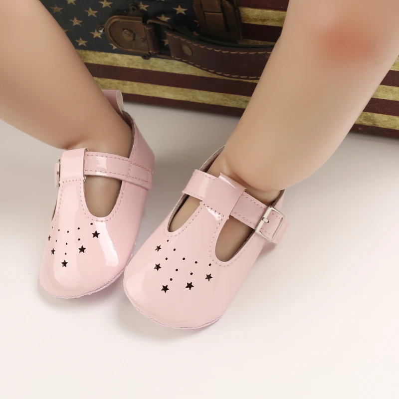 Обувь для новорожденных принцесс мягкая подошва однотонная кожа ремешок с