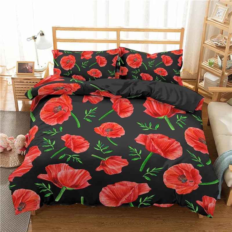 3d Bedding Set Flowers With English Letters For Adults Comforter Cover 2/3pc Duvet Queen King Size | Дом и сад