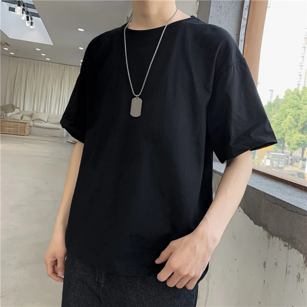 

Summer Casual Men's Pullover Solid Color Short Sleeve O Neck Loose Fit Breathable Tee T-shirt Blouse Male Slim Top Comfortable