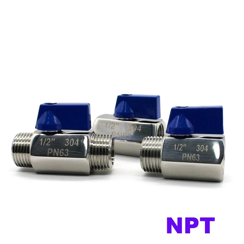 Мини шариковый клапан синяя ручка 1/8 1/4 3/8 1/2 3/4 NPT thread Woman SS304 для воды масла кислоты