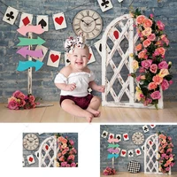 blue vintage brick wall playing cards flag flower decor girls baby birthday portrait backdrop photographic photo background prop