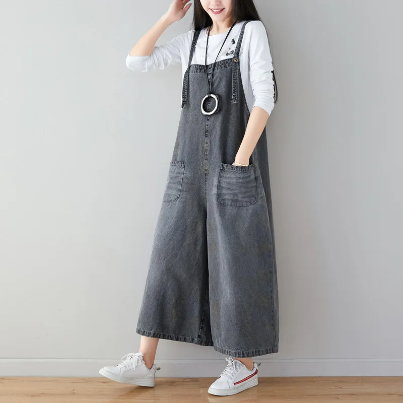 Женский комбинезон с широкими штанинами Johnature свободные однотонные комбинезоны