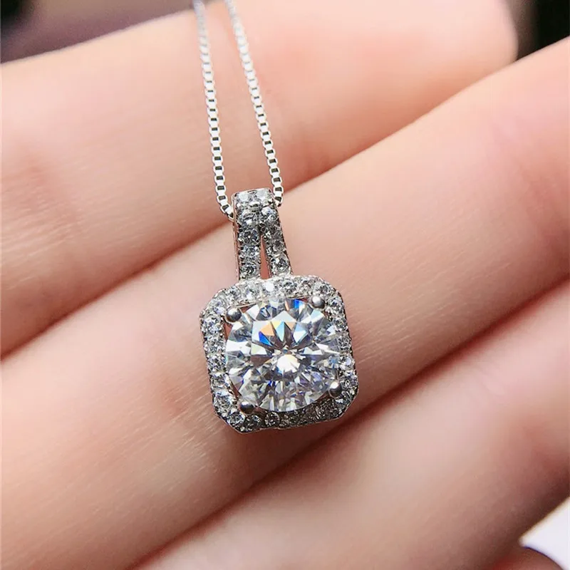 

Silver 1 ct Diamond Test Passed Cushion Square Moissnaite Pendant Necklace 925 Sterling Silver Excellent Cut Moissanite Jewelry