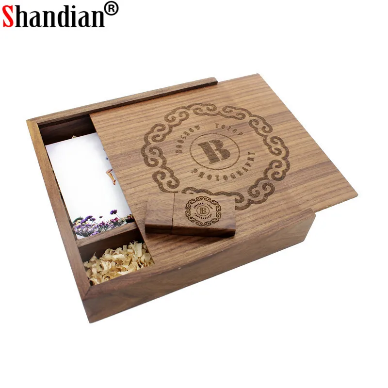 SHANDIAN 1 шт. бесплатный логотип ореховый фотоальбом уникальный деревянный usb +