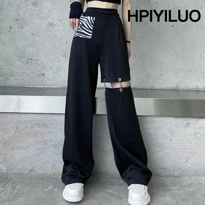 

2022 High Waist Straight Pants Women Fashion Hollow Out Cargo Pants Female Casual Trousers Plus Size Loose High Long Pant