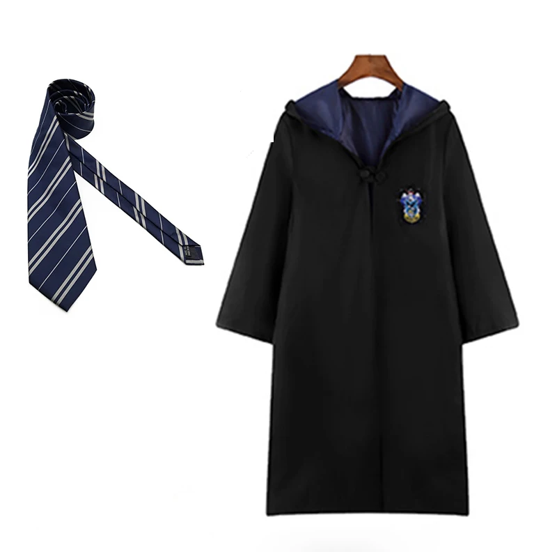 Ravenclaw With tie Поттер Косплей костюмы робы накидка с галстуком шарф палочка очки Ravenclaw/Gryffindor/Hufflepuff/Слизерин Гермиона Рождественский подарок - Цвет: Ravenclaw With tie