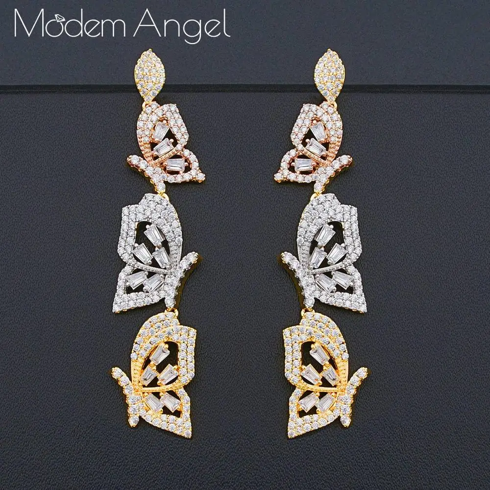 

ModemAngel модные геометрические серьги-подвески с цветком из микрофианита, модные ювелирные украшения