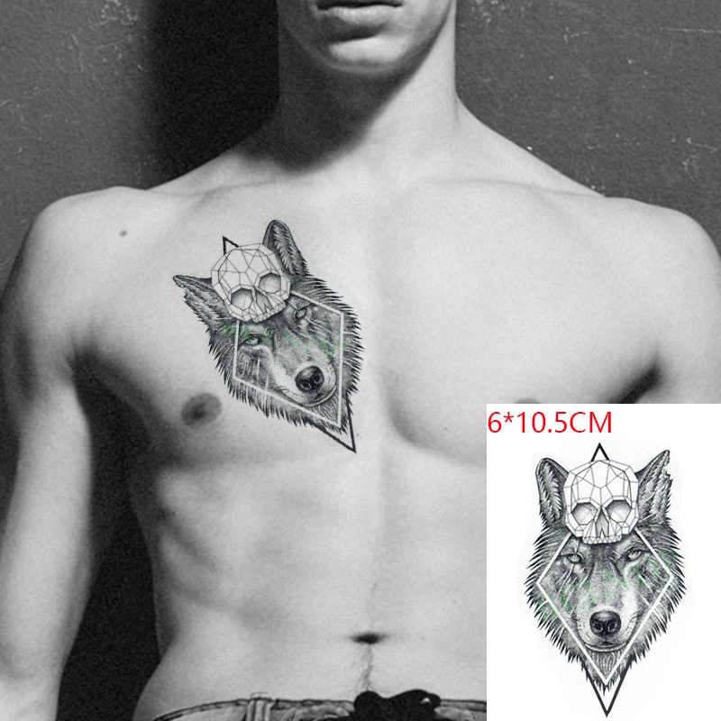

Водостойкая Временная тату-наклейка, Череп, волк, голова, бриллиант, боди-арт, флэш-тату, искусственная татуировка для женщин и мужчин