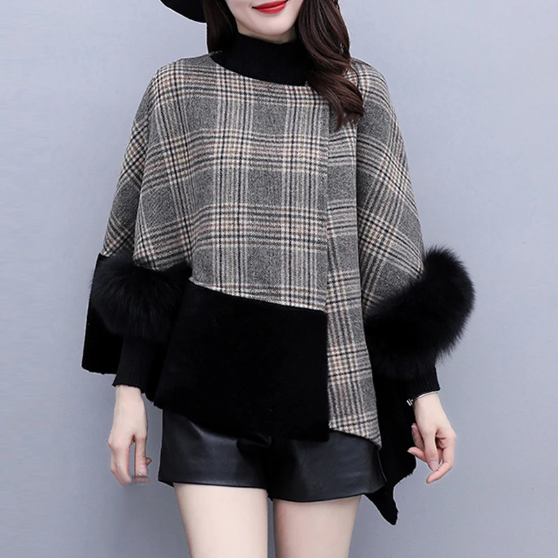 Autumn/winter Plaid Fashion Wool Blends Ponchos Clasp Women's Short Cape Coat Cloak Gothic Shawl Cardigan